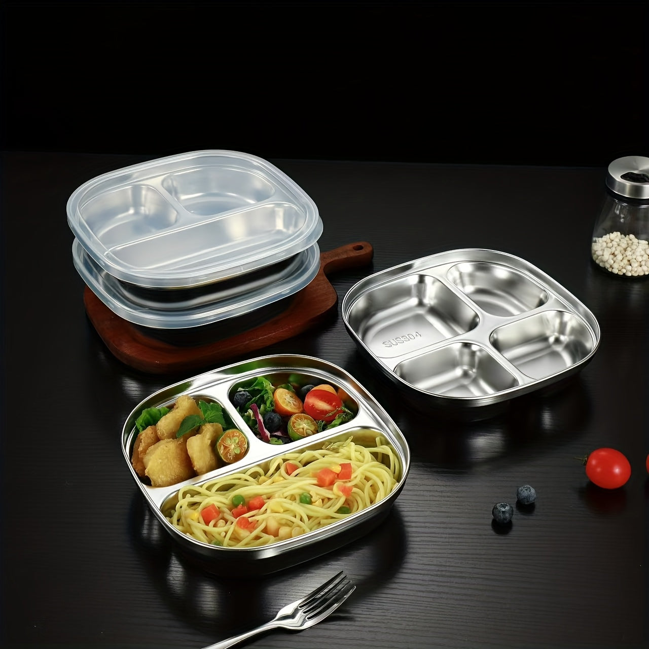 Stainless Steel Plate with Lid, Ideal for Restaurant, Kitchen, Canteen, Corporate Meals & Holiday Party Prep Plates