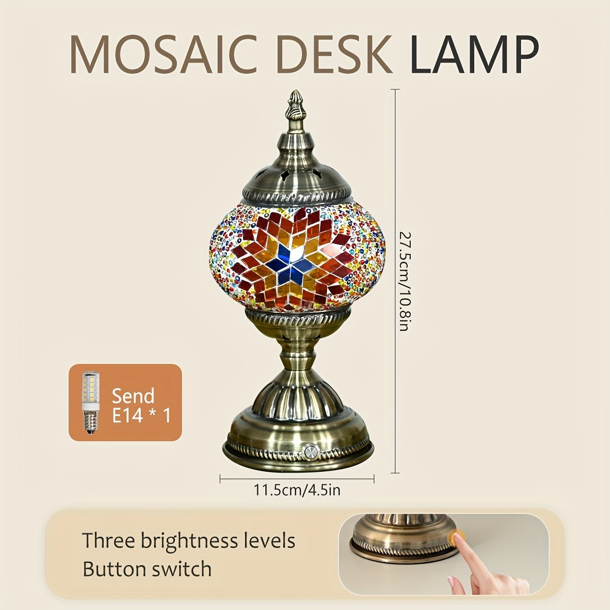 Turkish Moroccan style lamp, bronze base, colorful handmade mosaic glass, bohemian night light, bedroom decoration, holiday gift (LED bulb included)