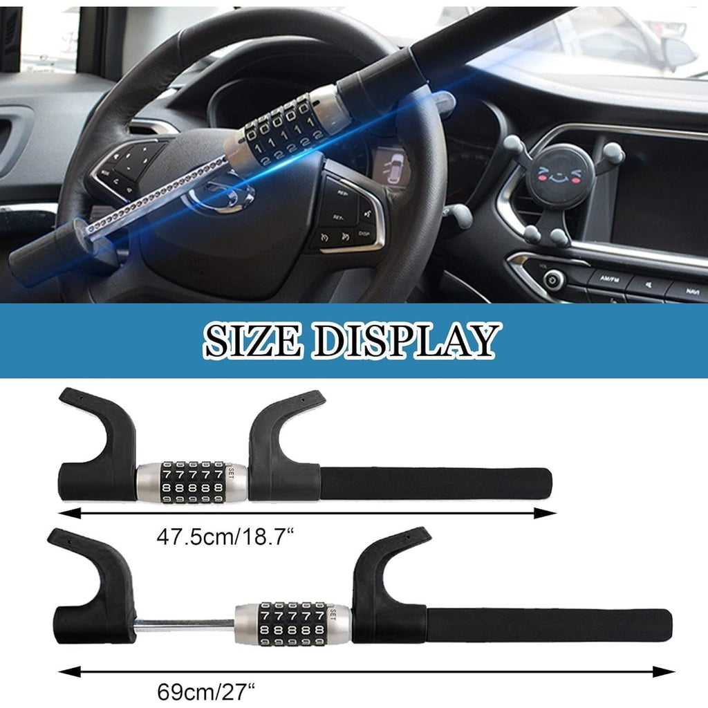 Steering Wheel Anti-Theft Lock – Vehicle Telescopic Heavy-Duty Security Lock, Keyless 5-Digit Combination Code, Universal Fit for Sedans, Trucks, Vans & SUVs (Includes One Pair of Gloves)