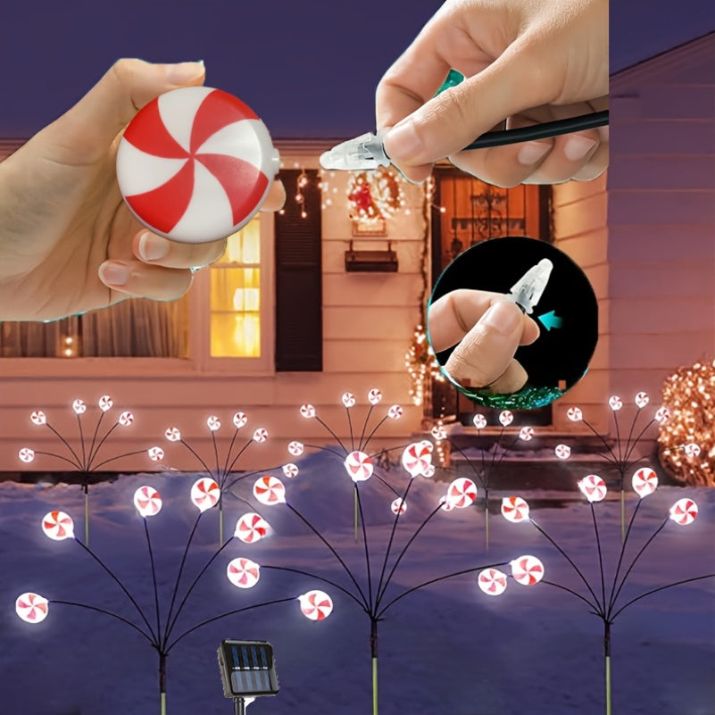 4 件装 圣诞装饰 24LED 棒棒糖圣诞灯,太阳能圣诞灯户外灯 带 8 种模式, 圣诞薄荷糖果通道庭院装饰花园/草坪/露台