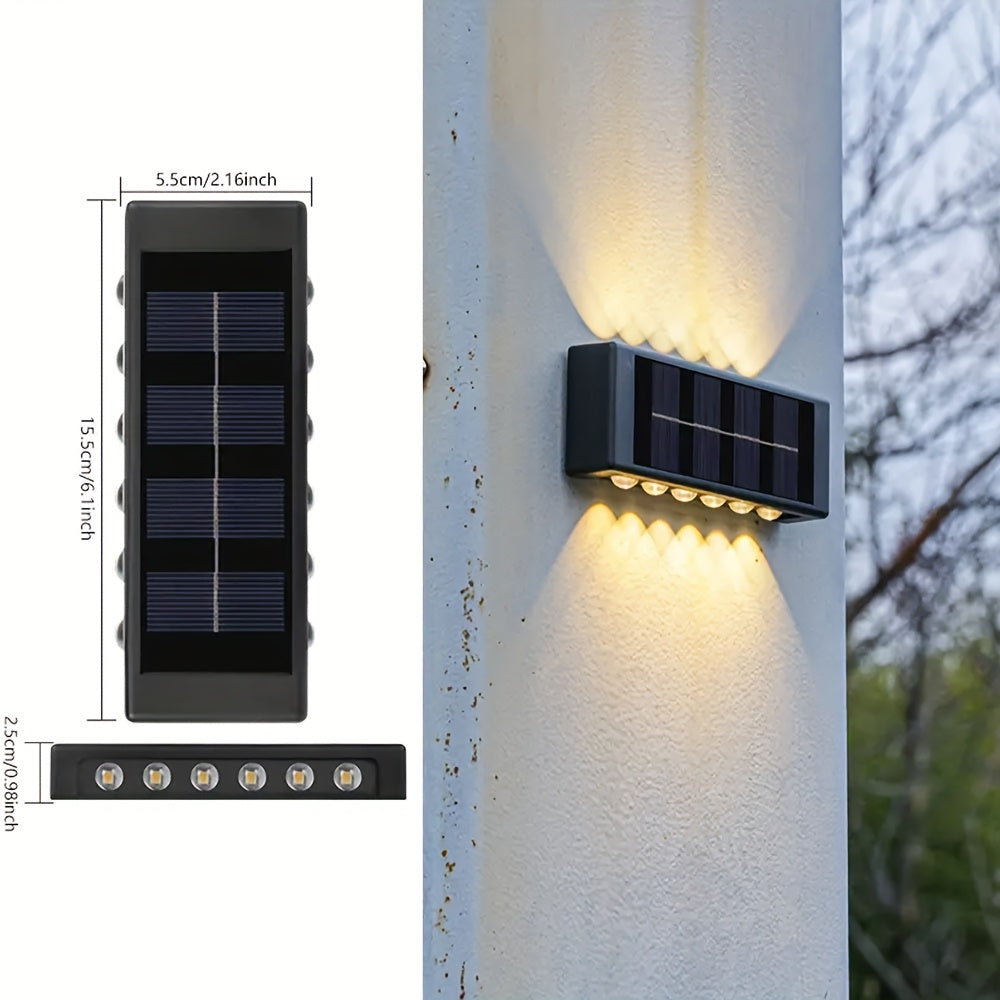 2-Pack 12LED Solar Wall Light, IP44, Outdoor Wall Light Decoration, Black Housing Up and Down Lighting Ambient Solar Light for Wall Illumination