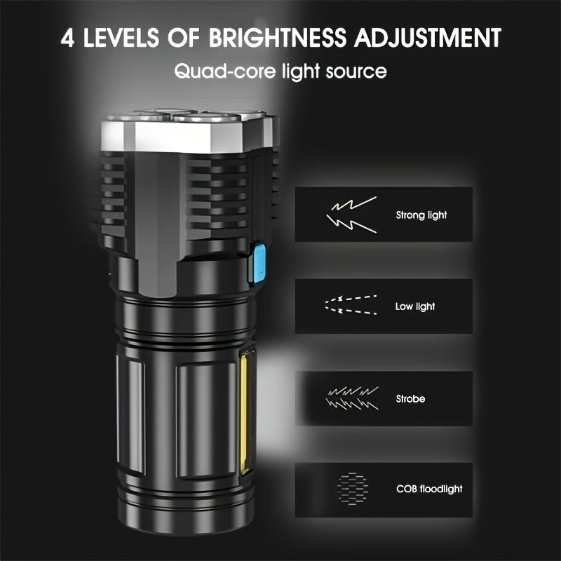 1 LED Flashlight, USB Rechargeable, High Lumen Tactical Light with COB, 4X LED, Handheld Ultra-Bright Flashlight, Portable for Camping & Emergency