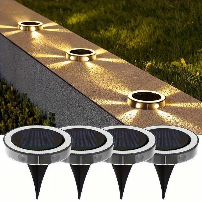 4-Piece 6LED Solar Ground Light, Garden Ground Deck Light, Suitable for Path, Park, Courtyard, Lawn, Villa, Halloween Christmas Party Decorative Lighting, Light Sensor Control, Outdoor IP44 Durable Warm White