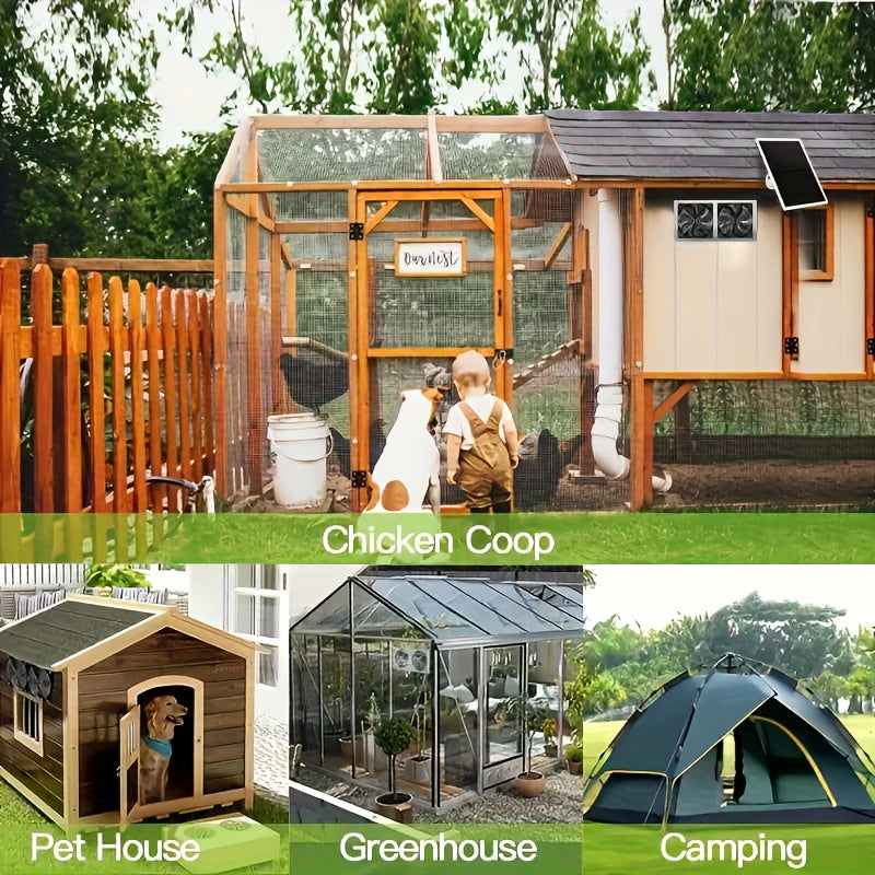 10W/12V Dual Fan Solar Powered Electric Ventilator, Solar Ventilation Exhaust Fan Kit for Outdoor Air Circulation, Ideal for Chicken Coop, Greenhouse, Shed, Pet House and Window Use, Battery-Free Operation