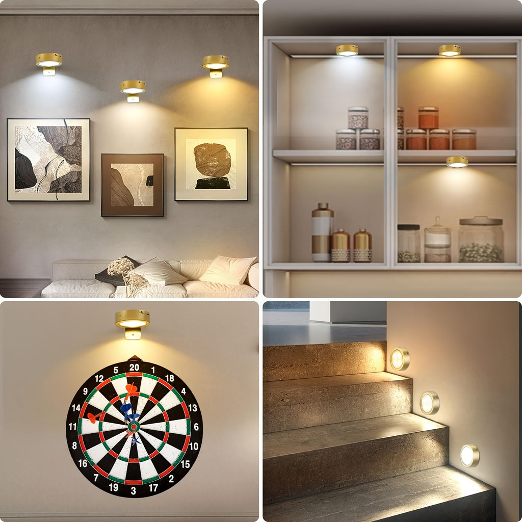 3Pcs Gold Magnetic LED Picture Light, Battery Powered Wireless Wall Lamp, Remote Control Dimmable Timing, 3 Lighting Modes, Art Spotlight for Photo Frame Gallery Decoration