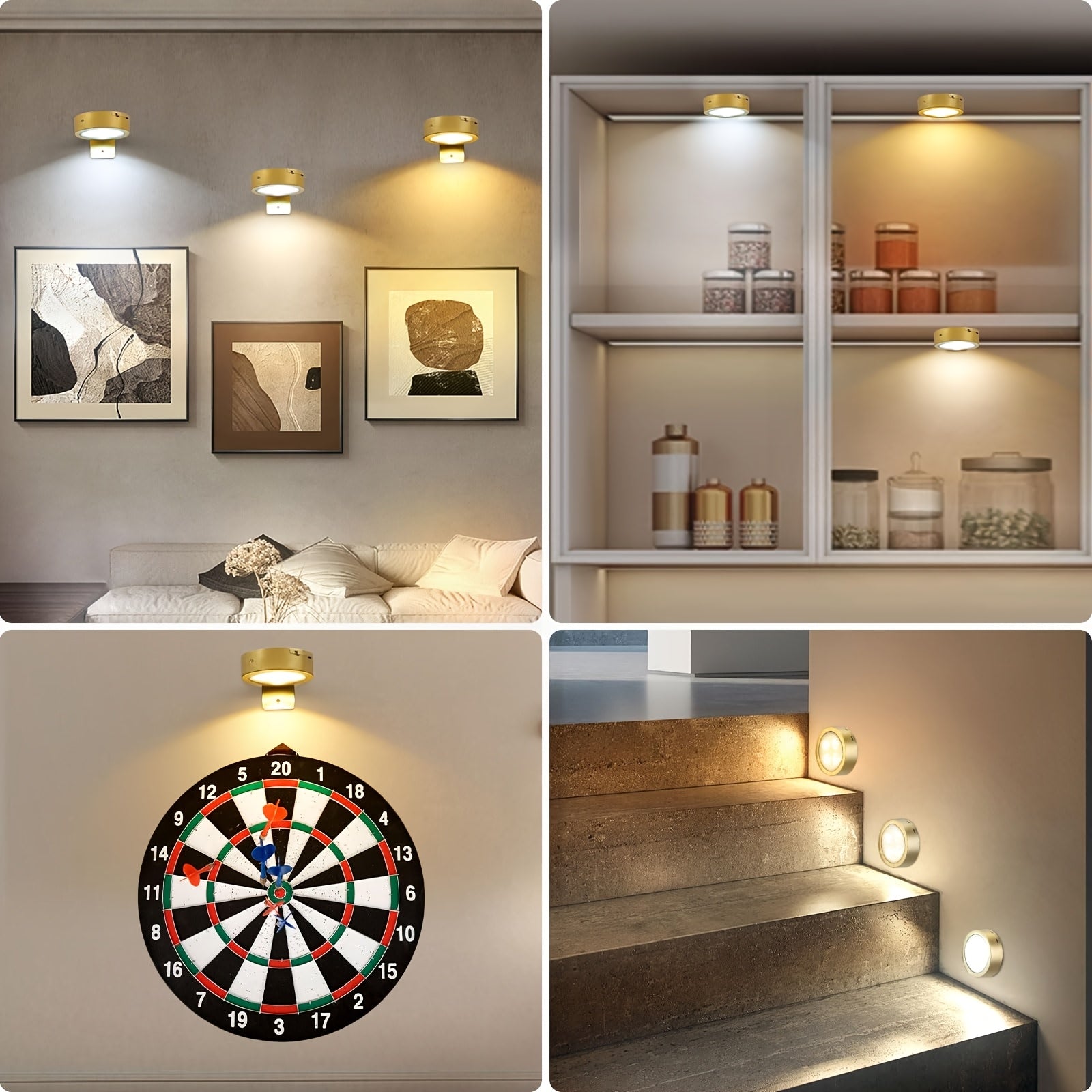 3Pcs Gold Magnetic LED Picture Light, Battery Powered Wireless Wall Lamp, Remote Control Dimmable Timing, 3 Lighting Modes, Art Spotlight for Photo Frame Gallery Decoration
