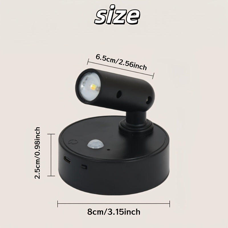 350° Rotatable Modern Style Round Sensor Wall Light, Ambient Spotlight, 3-Color Temperature Magnetic Sensor Wireless LED Spotlight/Wall Light: Rechargeable, Adjustable Warm/Cool/Neutral Light, Magnetic Installation, No Drilling Needed