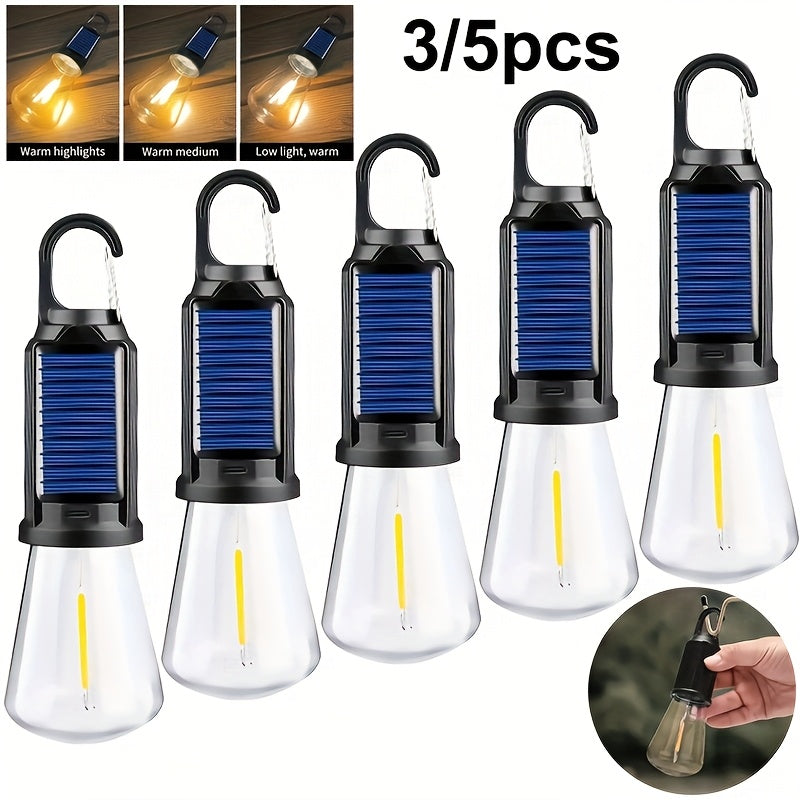 3/5-pack solar bulbs, LED camping light, 3 lighting modes, built-in battery, outdoor hanging tent light, portable solar lantern, suitable for camping, hiking, fishing, festivals