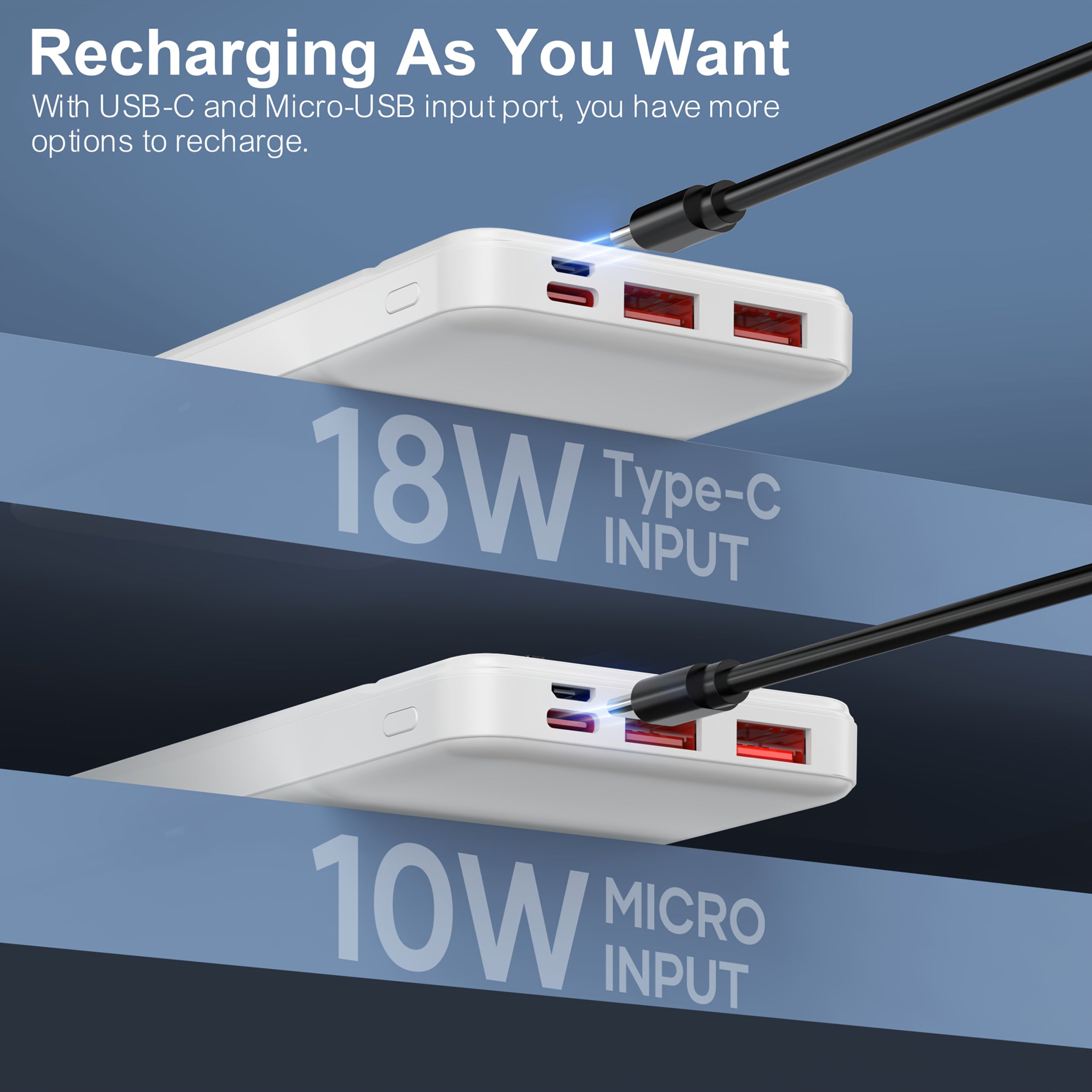 10000mAh High-Speed Power Bank, Portable Charger USB-C PD Charging, Compact Battery Pack For Tablets, Smartphones, And More USB Devices.