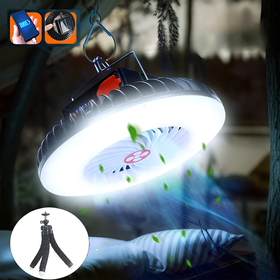 Portable Camping Fan Light with USB Charging Function, LED Fan Light for Tent, Working Lighting Hook, Powerful Repair Fill Light, Built-in 18650 Battery, Perfect for Camping, Hiking, Fishing and Outdoor Activities