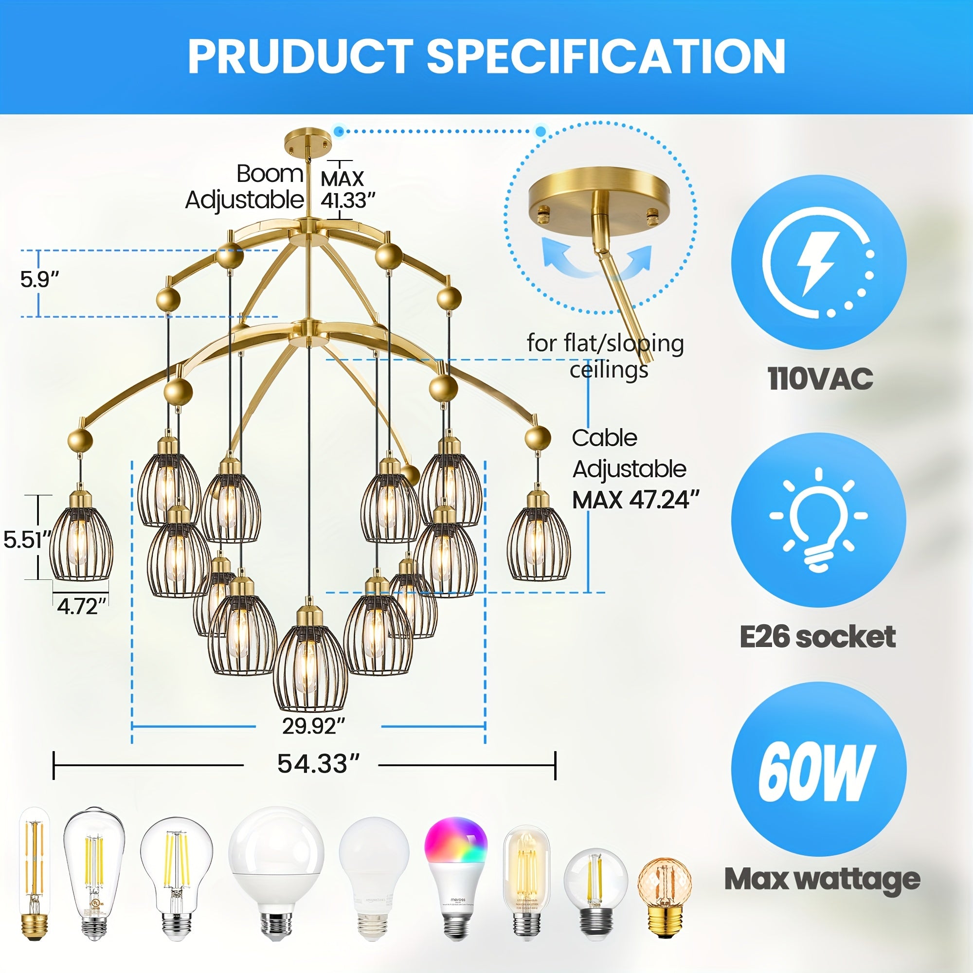 Adjustable farmhouse style pendant light, industrial metal cage ceiling light fixture