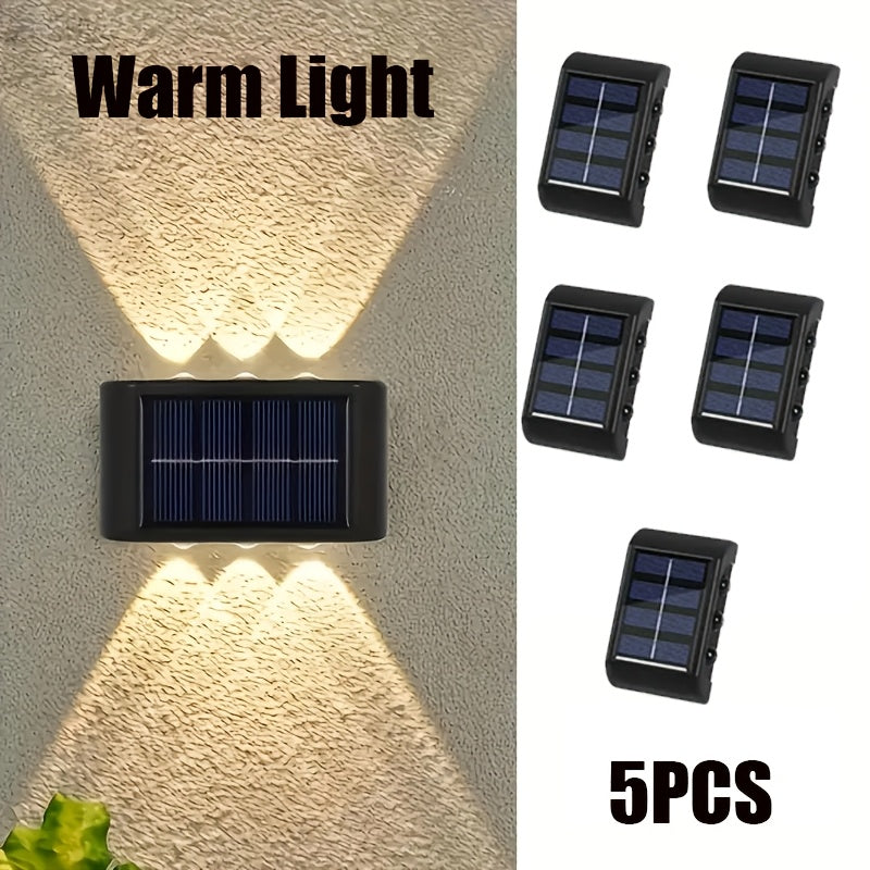 5-Piece Solar Wall Light Set, Dual Up and Down Light Source Design, Equipped with 6 LED Beads, Suitable for Ambient Lighting and Holiday Decoration in Various Scenarios such as Indoor Walls, Hallways, Outdoor Gardens, Villas