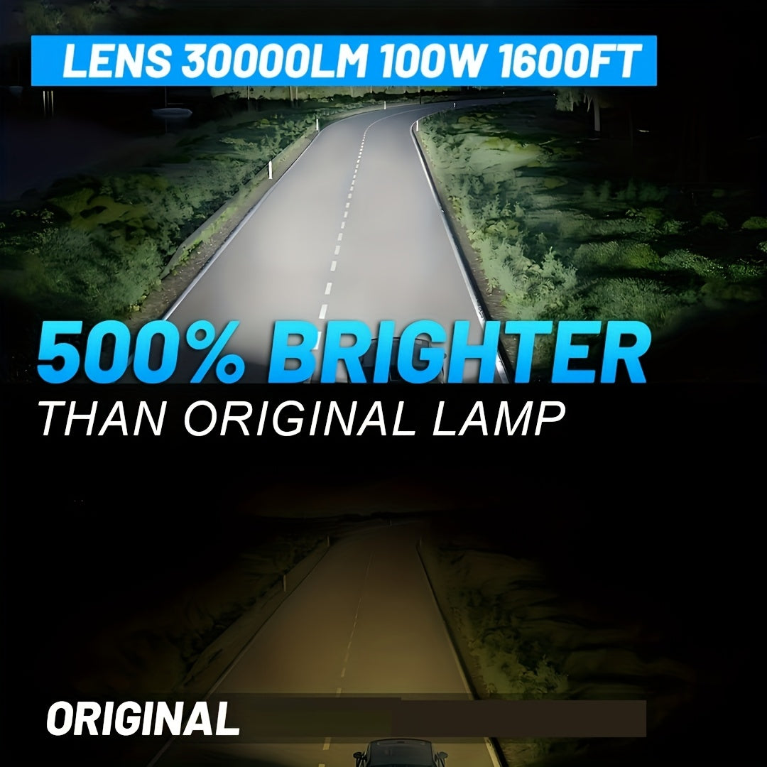 2 H4 Lens Projector LED Car Headlight Bulbs Bi LED Plug-and-Play 30000LM 500% Super Bright CANBUS Turbo Car Bulb High/Low Fog Light Bulb