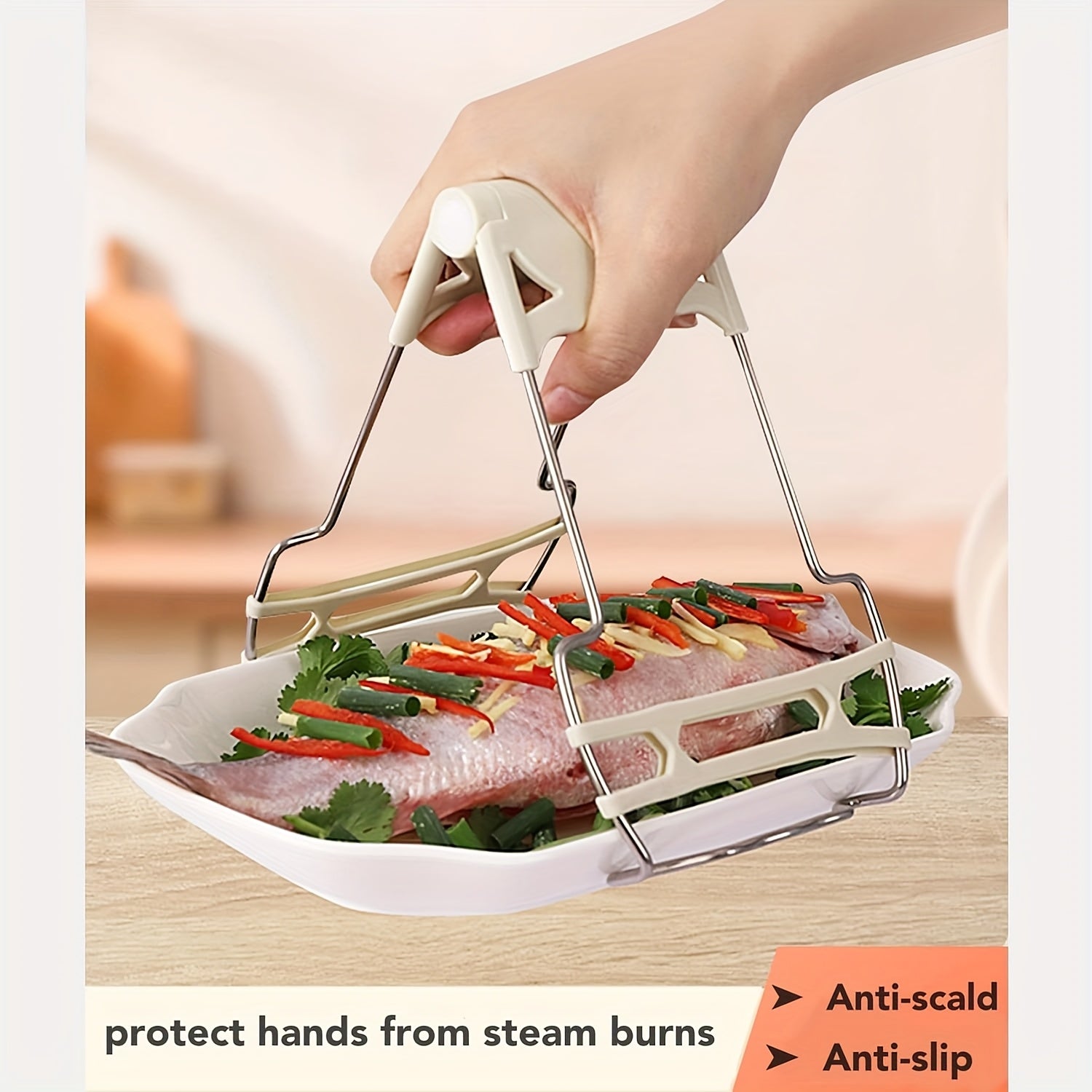1 Piece HeatGuard Stainless Steel Plate Lifter - Kitchen Heat-Resistant Tongs, Bowl & Plate Clip, Cookware Holder Tool, Kitchen Safety Tool | Ergonomic Kitchen Tool | Sturdy Construction