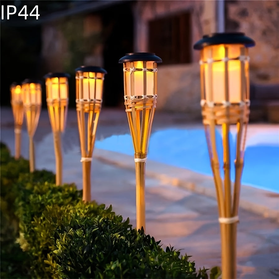 Solar Bamboo Craft Lawn Light, Warm Cozy Light, Flickering Flame Effect, Outdoor Lighting, Bamboo Ground Insert Torch Light, for Courtyard, Garden Path, Landscape Decoration