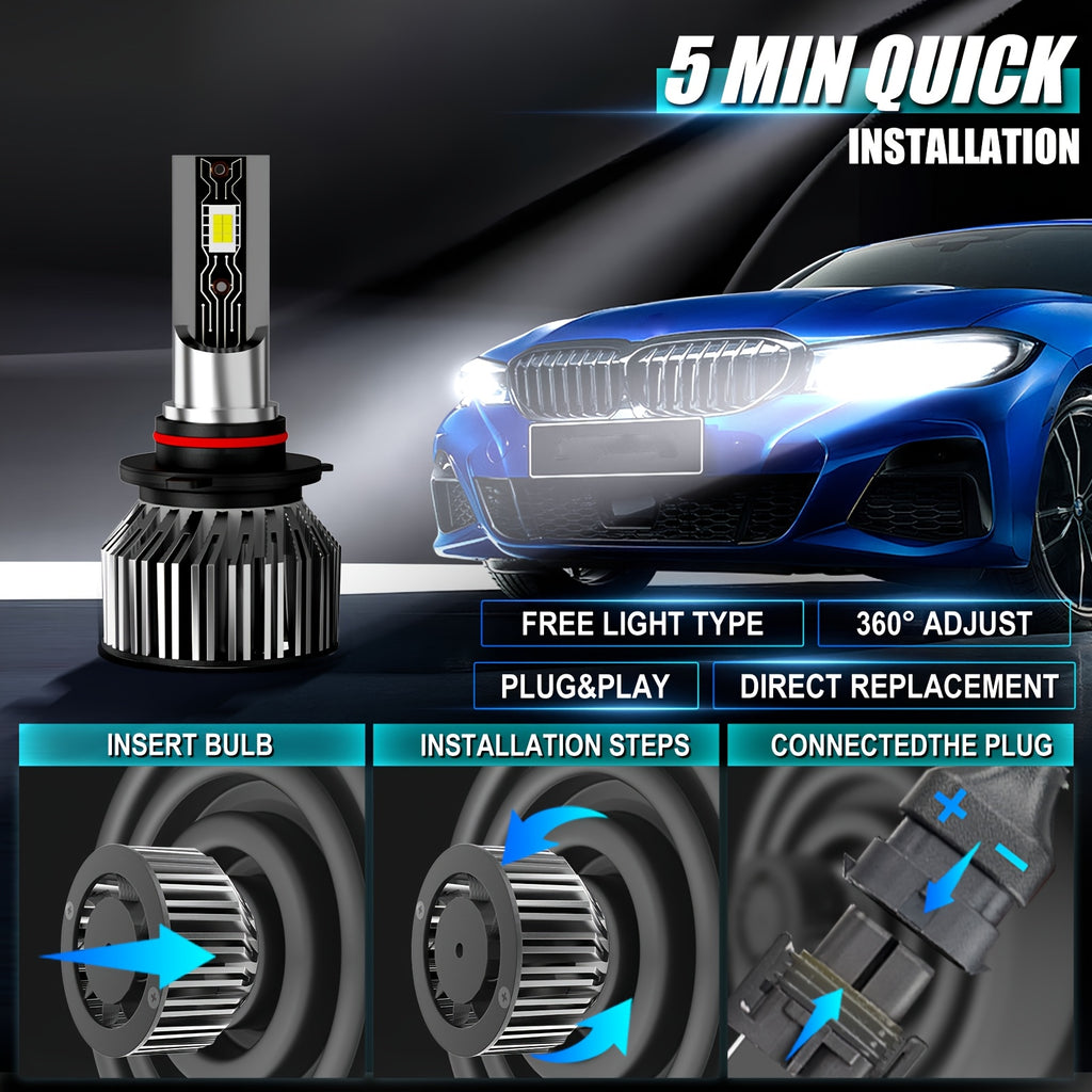 2-Pack 9005 Headlight LED Car Headlight Bulb Set High Beam 6500K Super Bright 26000Lm, No Battery Included