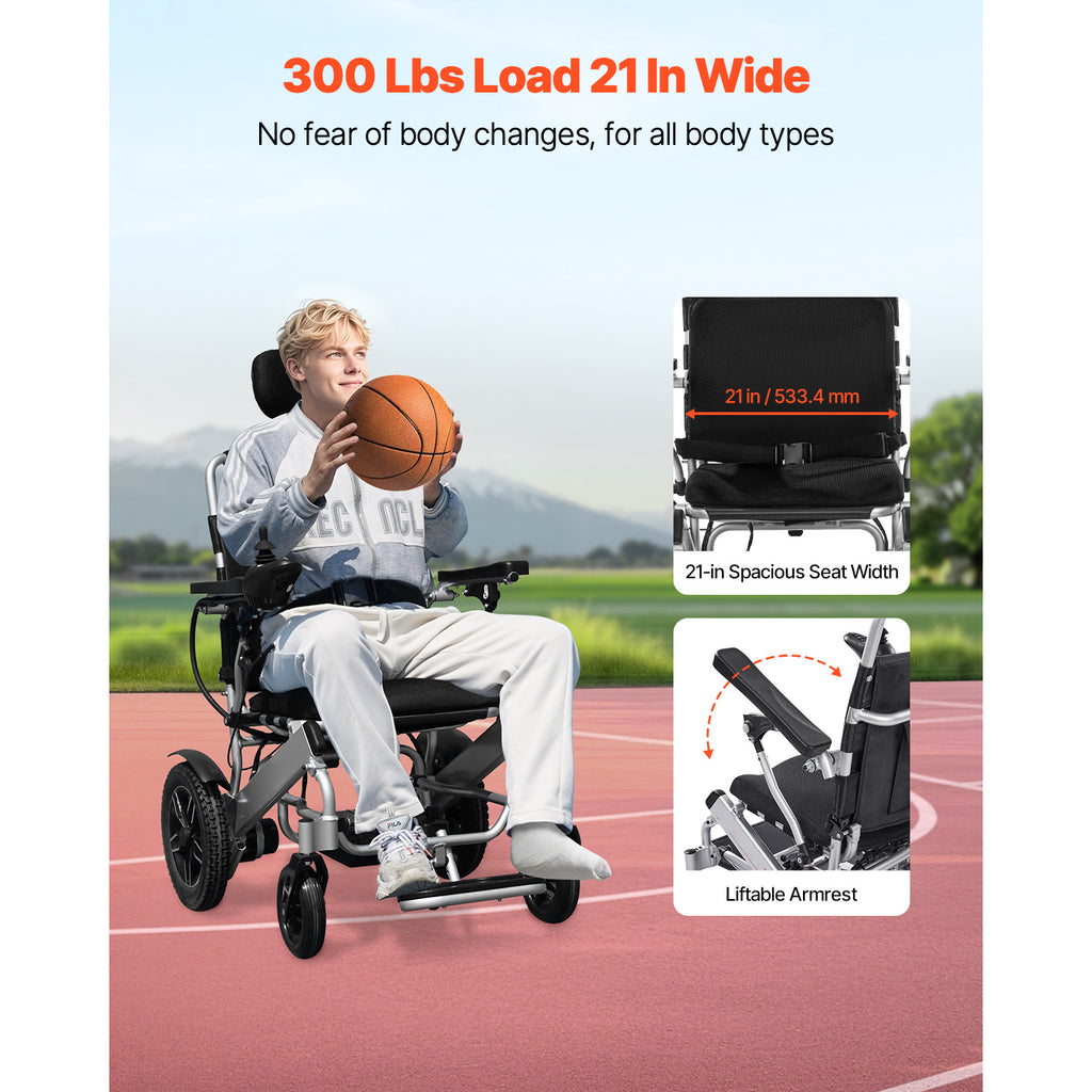 VEVOR 电动轮椅 300磅承重 17.5/20英寸可调节靠背 可折叠 13英里