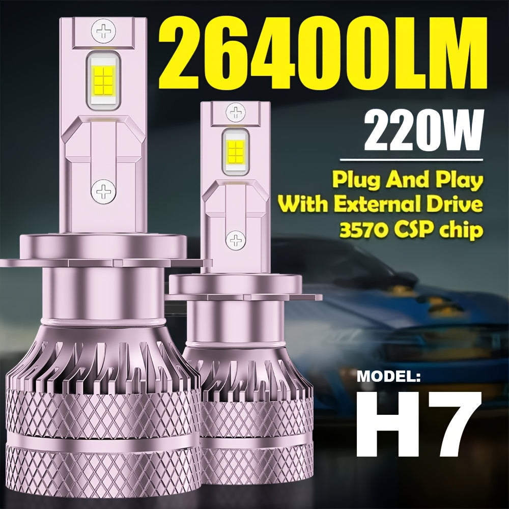 2 LED Headlight Bulbs, 26400LM High Brightness, 6500K Cool White Light, 360° Beam Angle, Plug-and-Play, with External Driver, Compatible with H11/H8/H9, 9005/HB3, 9006/HB4, 9145, Car Lighting Upgrade