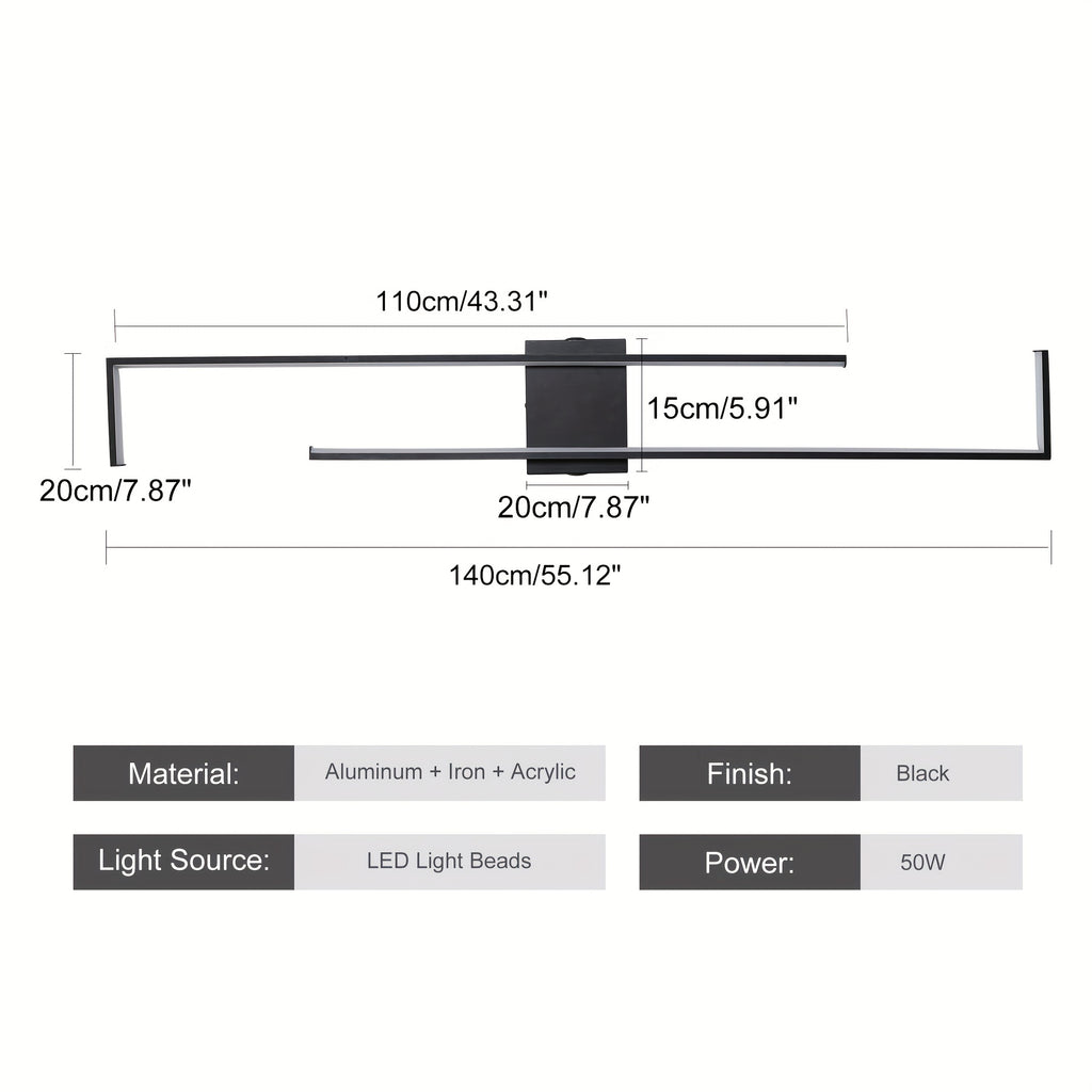 Ganeed Minimalist Geometric Wall Light - Adjustable LED Lighting with Remote Control, Length 43.3 Inches / 109 cm, Modern Art Design, Suitable for Bedroom, Living Room, Hallway, Stairs and Entryway - Easy to Install, Energy Saving