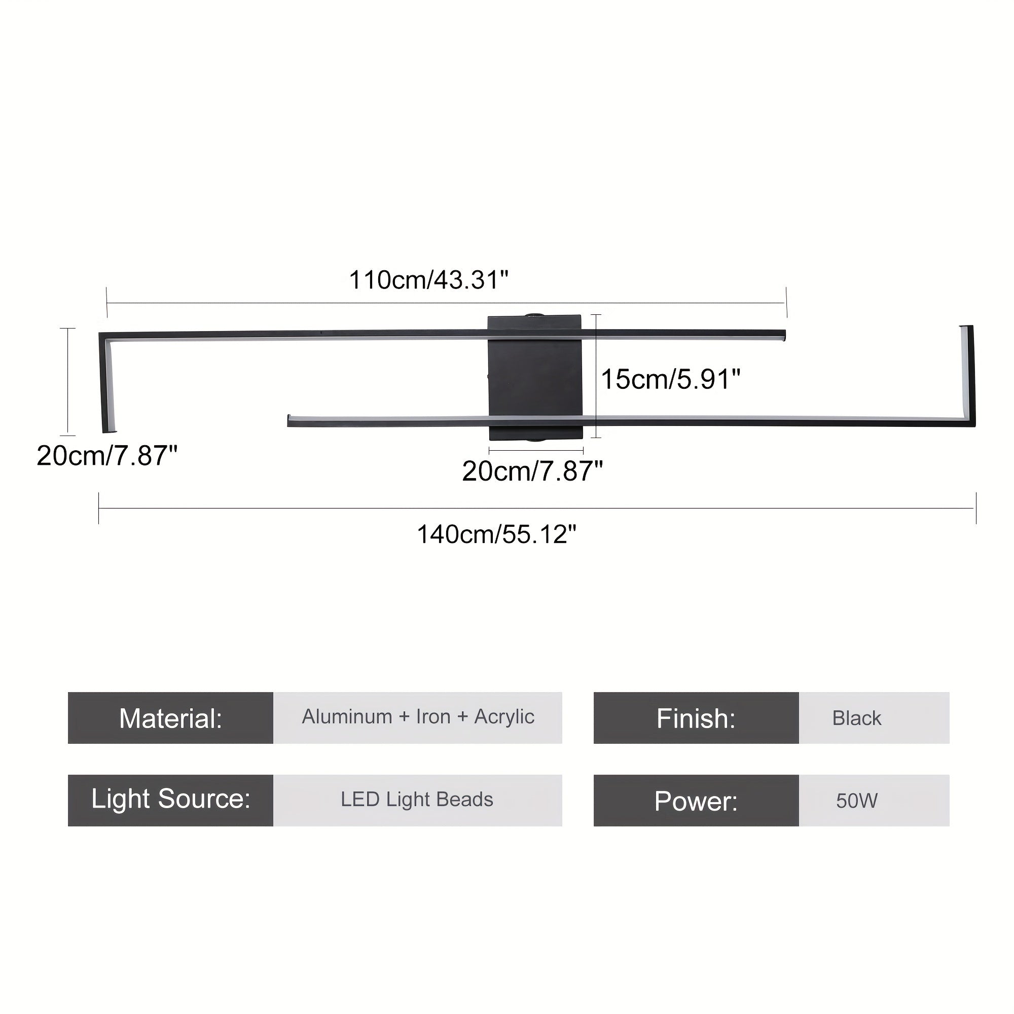 Ganeed Minimalist Geometric Wall Light - Adjustable LED Lighting with Remote Control, Length 43.3 Inches / 109 cm, Modern Art Design, Suitable for Bedroom, Living Room, Hallway, Stairs and Entryway - Easy to Install, Energy Saving