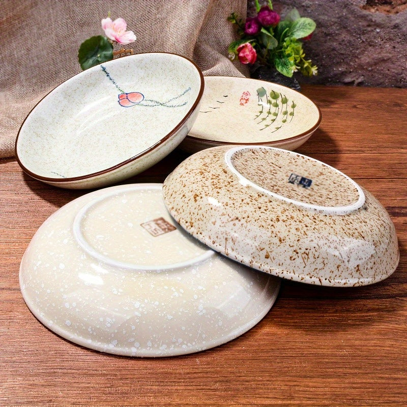 4pcs 7-Inch Japanese Ceramic Plates – Perfect Blend of Traditional Craftsmanship & Modern Aesthetics – Light Luxury Table Art Starts Here