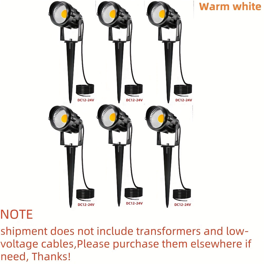 2/4/6/8/10 pcs low voltage LED landscape light | 6W, 12V-24V, outdoor Christmas spotlight, warm white, cool white, IP66 lighting lamp suitable for gardens, paths, walls, trees, flags
