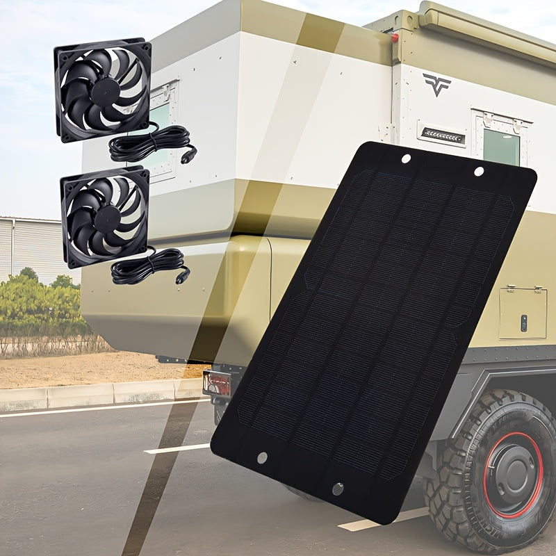 RCL Solar Fan, 2 Fans Solar Powered, Solar Ventilation Exhaust Fan Air Circulation Outdoor Kit, Ideal for RV Travel, Camping, Pet House, Window, Chicken Coop, Greenhouse and Shed