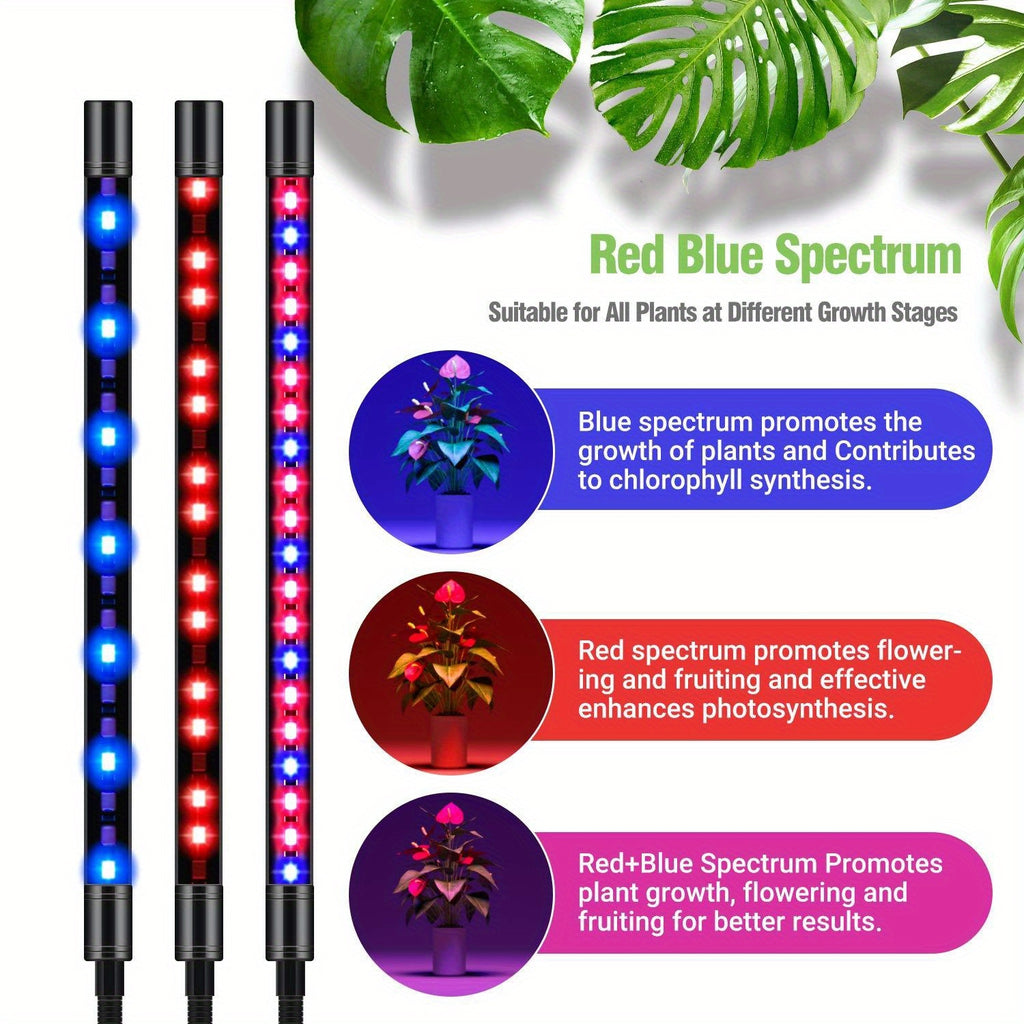 Indoor Plant Grow Light, 100 LED Beads, Full Spectrum, 4/5-Head Design with Adjustable Stand, 3/9/12H Auto Timer, 3 Lighting Modes & 10 Dimming Levels