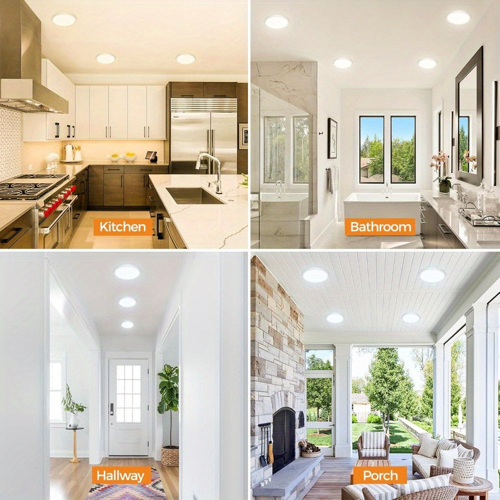 8-pack, 6.5-inch white LED ceiling light set, available in three color options: 3000K, 4000K and 6500K. This 12W, 1200LM flat round ceiling light is very suitable for kitchen, bedroom, hallway and porch.