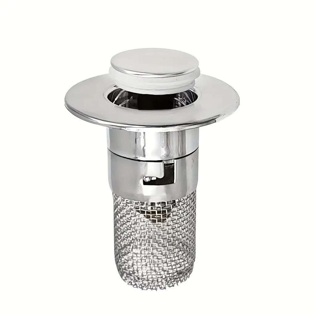 Stainless Steel Pop-Up Sink Drainer - With Filter Strainer, Clog-Proof & Odor-Proof, Bathroom Basin Pop-Up Core, Universal Push-Type Drain Stopper