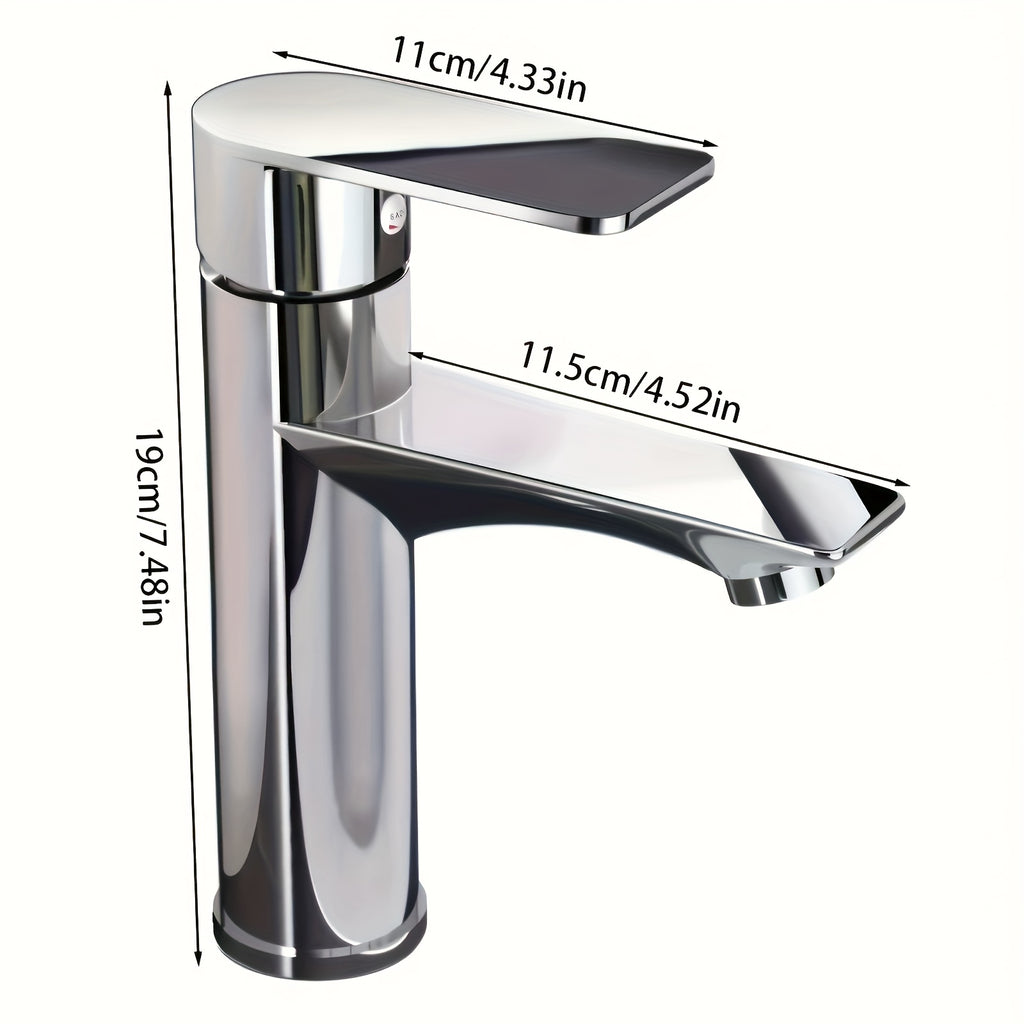 Single Hole Modern Chrome Bathroom Faucet - Water-Saving Technology, Hot/Cold Control, Single Handle Operation, Valve, for Sink & Vanity, Durable Plated Faucet (Connectors Included)
