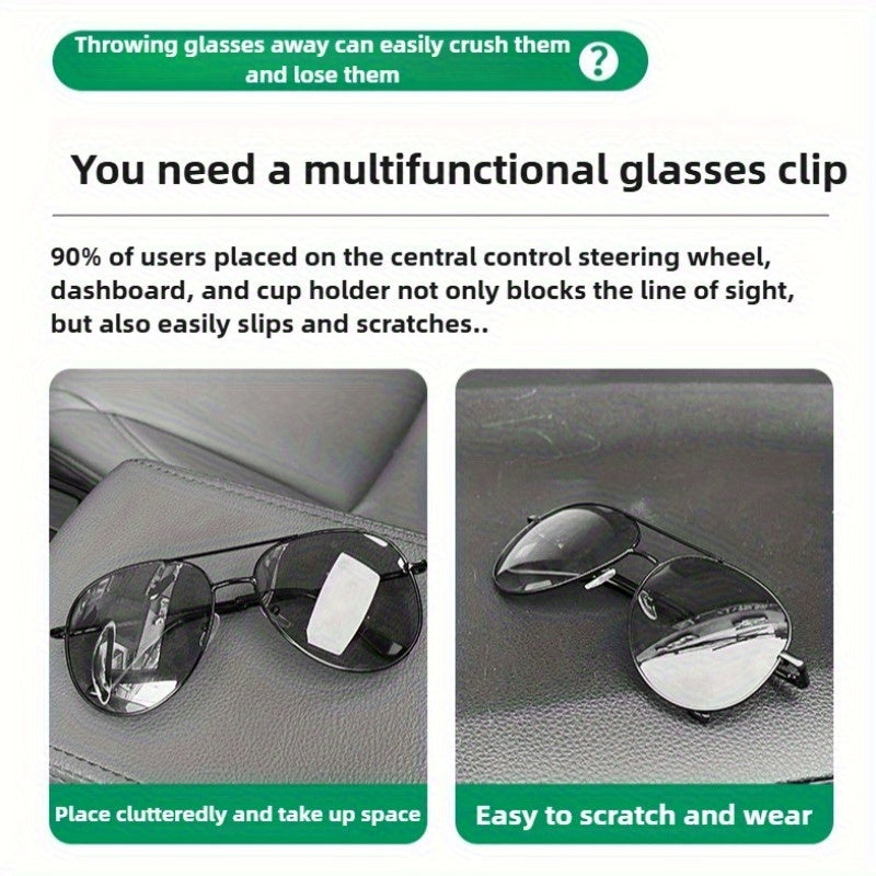 2-Piece Magnetic PU Leather Car Sun Visor Glasses Holder with Card Slot – One-Hand Operation Design, Driver Side Interior Accessory, Gray & Black, Simple Snap Closure, One-Click Grip