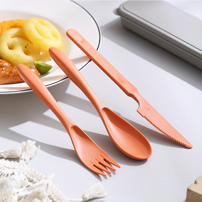1 Set Outdoor Cutlery Set – Portable Spoon, Fork & Knife with Storage Case – Reusable Camping Utensil Set – Perfect for Work, School, Travel & Picnics