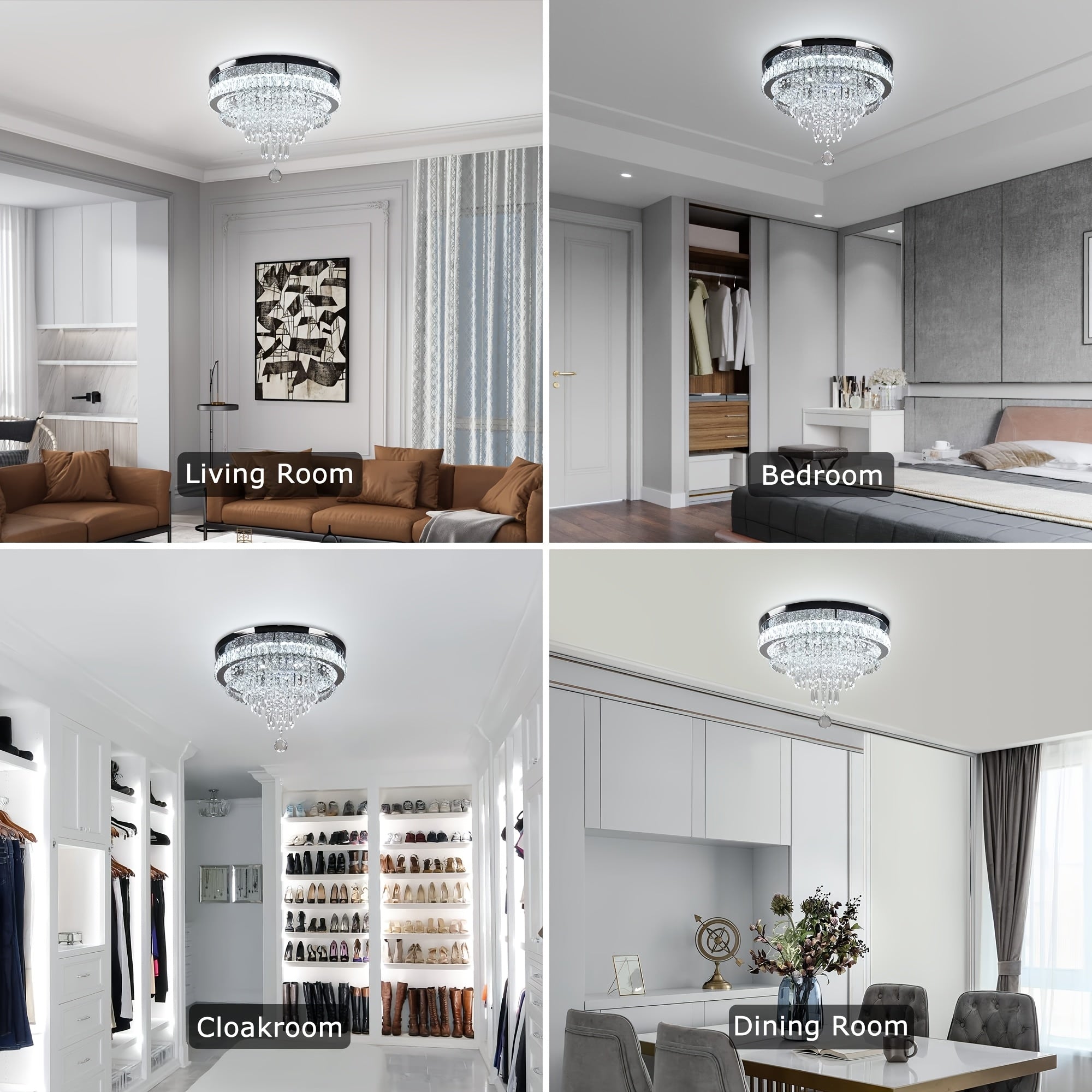 19.7-Inch Crystal Chandelier Crystal Ceiling Light LED Recessed Light Modern Pendant Light Suitable for Living Room Bedroom Dining Room (Cool White), Bedroom Chandelier, Fashion Chandelier, Elegant Chandelier