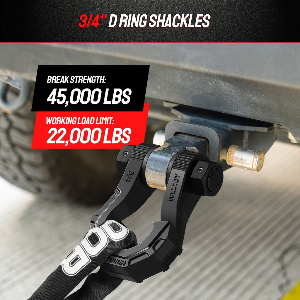 45,000 lb Break Strength Tow Hook – D-Ring Shackle, 3/4" Heavy-Duty Hook with 7/8" Screw Pin, for Off-Road Vehicle Recovery