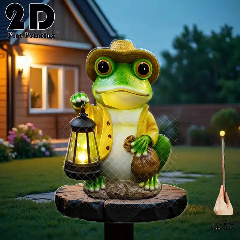 2D Flat 1 Piece Frog Holding Glow Light Garden Decoration Ground Insert, Outdoor Courtyard Garden Lawn Decorative Ornament, Garden and Flower Bed Decorative Stake, Perfect for Courtyard, Lawn, Bonsai - Festival Decoration