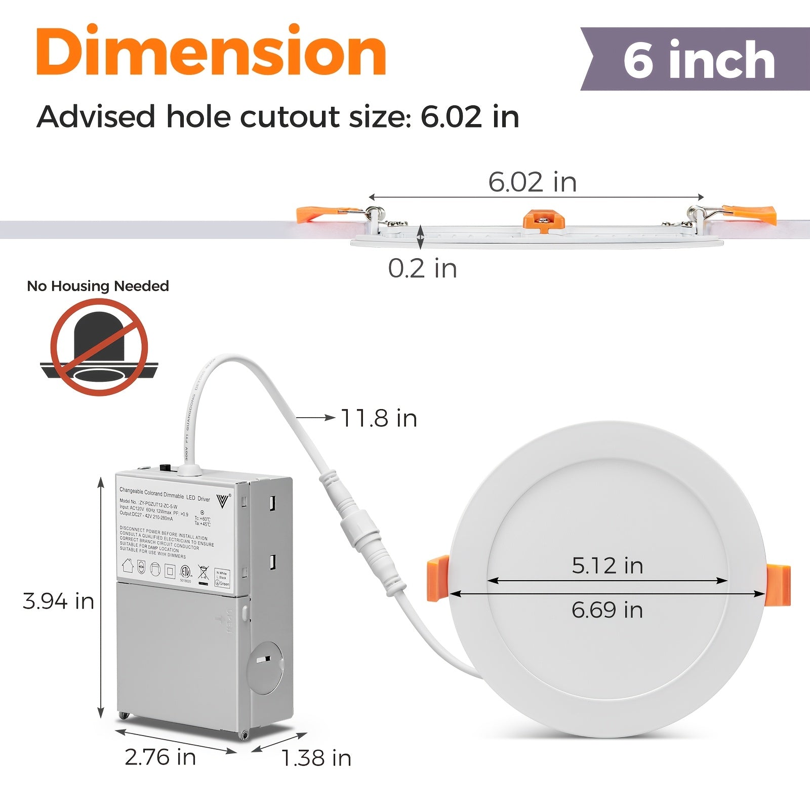 Sai Siwen 6/12/24-Pack White Recessed Downlight, 6-Inch Dimmable 5 CCT Selectable, 1050 Lumens, 12 Watts, 120 Volts, ETL Certified, Suitable for Kitchen, Living Room, Bedroom, Hallway, Office, Basement