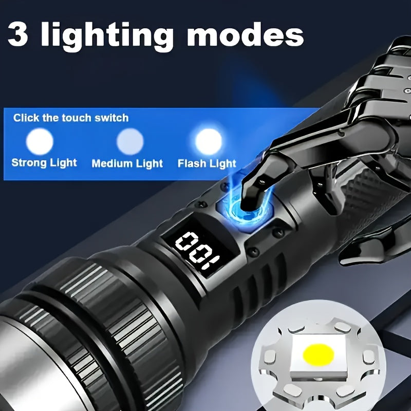 1PC Rechargeable LED Flashlight, Portable Mini Type-C Charging Port, 3 Lighting Modes, Telescopic Focus Adjustable, Outdoor Emergency Light for Hiking Camping Work Cycling