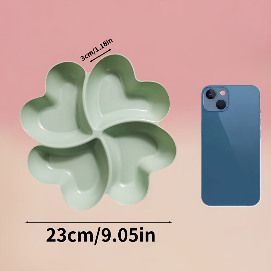 1 Heart-Shaped Food-Grade Plastic Divided Tray – Multi-Functional Serving Plate for Living Room & Coffee Table – Features 4 Compartments for Snacks, Desserts, Fruits, Perfect for Parties, Weddings & Coffee Shops