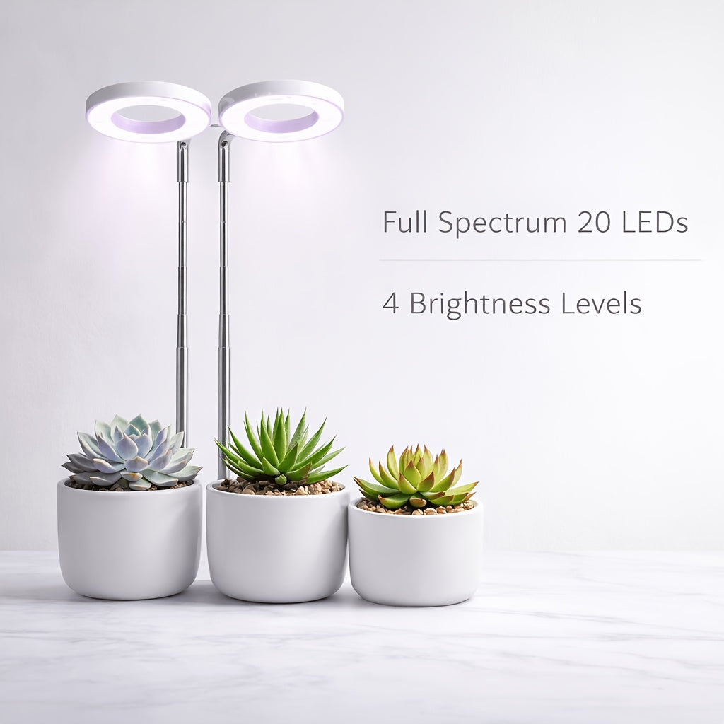 Smart Full Spectrum Indoor Plant Grow Light, Built-in Auto Timer & Adjustable Height, Dual-Ring System, Specially Designed for Indoor Potted Plants