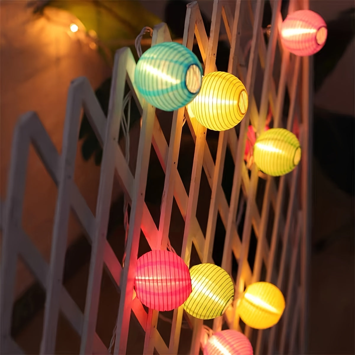 1套，10LED/20LED白色燈籠新穎照明，家居節日裝飾紙燈，派對氛圍燈，室內串燈，電池版【不含電池】