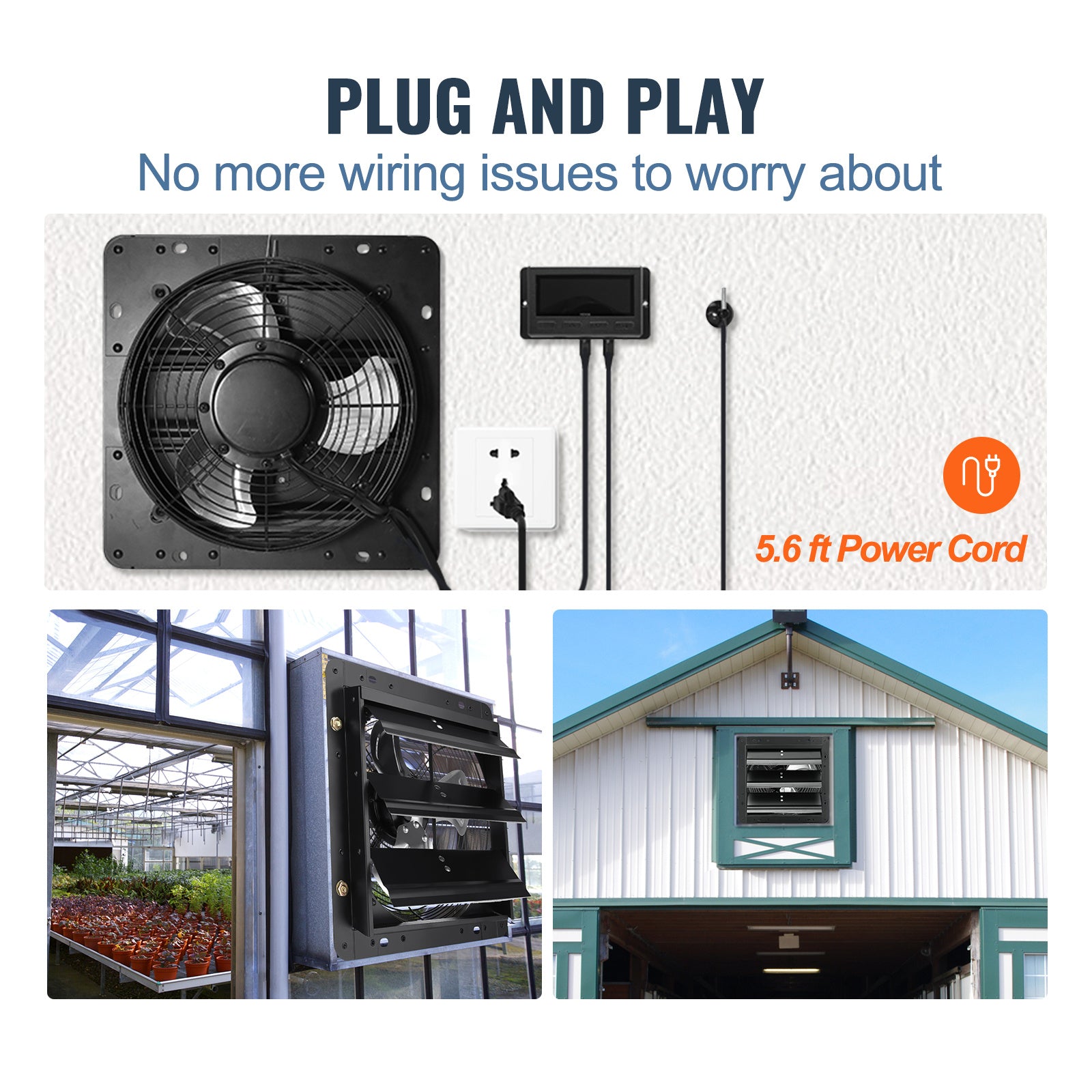 VEVOR Shutter Exhaust Fan, 12''/14''/16'' with Temperature and Humidity Controller, EC Motor, 940 CFM/1513 CFM/1747 CFM, 10-Speed Wall Mount Attic Fan for Greenhouse, Garage, Shed Ventilation and Cooling