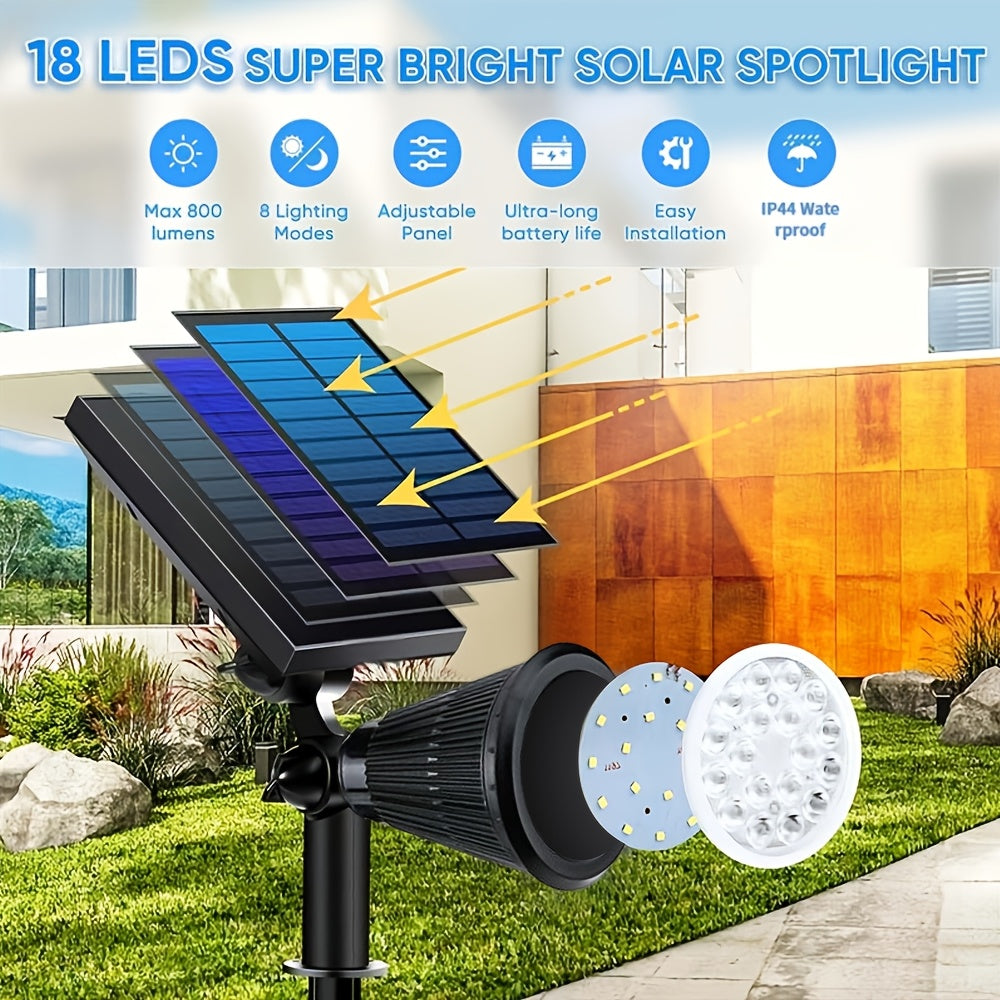 Outdoor Solar Spotlight Set, Available in 1/2/4 Packs, Landscape Light, Equipped with 18 LEDs, IP44 Waterproof Rating, Smart Light Sensor Function, Perfect for Outdoor Decoration in Courtyards, Gardens, Lawns, Walkways and Furniture Design