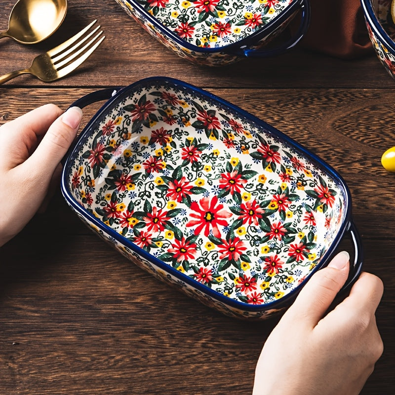 1 Piece, Polish Ear-Shaped Ceramic Baking Dish, Hand-Painted Relief Salad Plate for Home Use, Cheese Baked Rice Dish