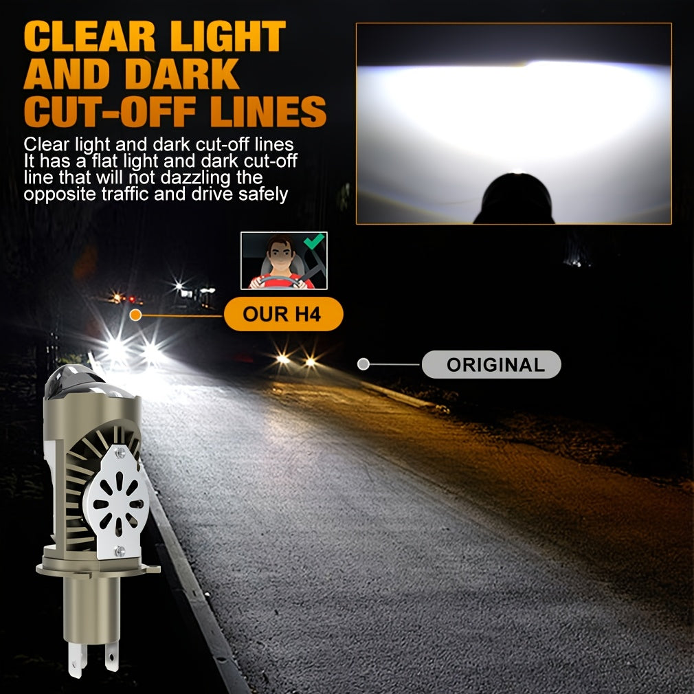 2-Pack, 90W, 28000 Lumens New LED Projector Lens Headlight, Easy to Install, with H4/9003/HB2 Connector, 3570 CSP Technology and Canbus Compatibility, for Cars and Motorcycles, with Dual High/Low Beam Function