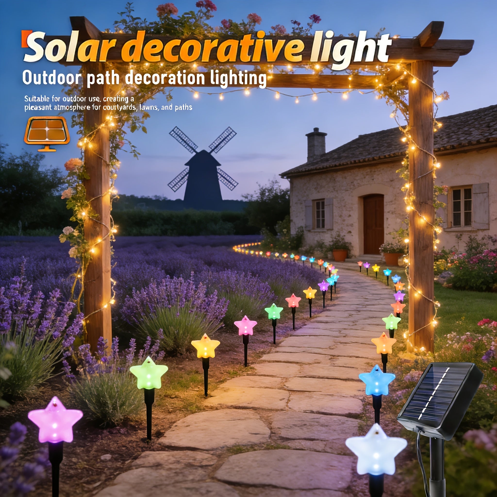 Outdoor Solar Courtyard Light, 10-LED Star Solar Courtyard Light, Outdoor Decorative LED Light, Suitable for Outdoor Garden Path, Lawn Decoration, Perfect for Valentine's Day, Mother's Day, New Year and Ramadan Decoration