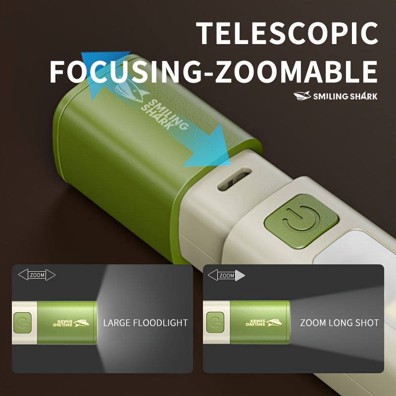 1 Unit of The SMILINGSHARK SD1023 Portable LED Flashlight, Featuring a Super Bright Handheld Zoomable Design, USB Rechargeable Capability, Colorful Appearance, a Hook Lock Feature, And Functions As a Power Bank