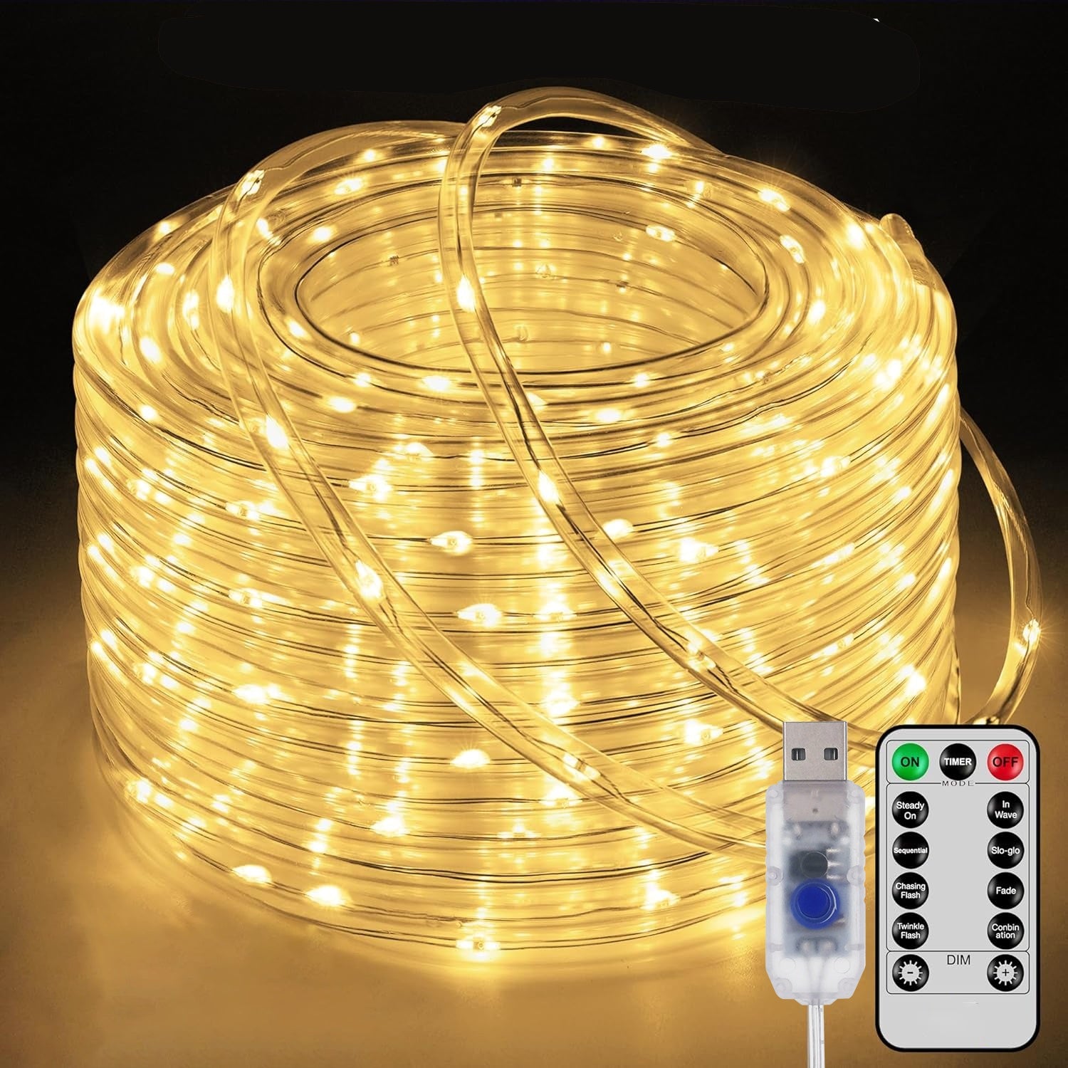 A 50/100/200 LED USB soft light strip, lengths 196.85in / 393.7in / 787.4in, with 8 modes, USB remote control fairy light, suitable for Christmas decoration, camping tents, wedding parties, trees, gardens, bedrooms