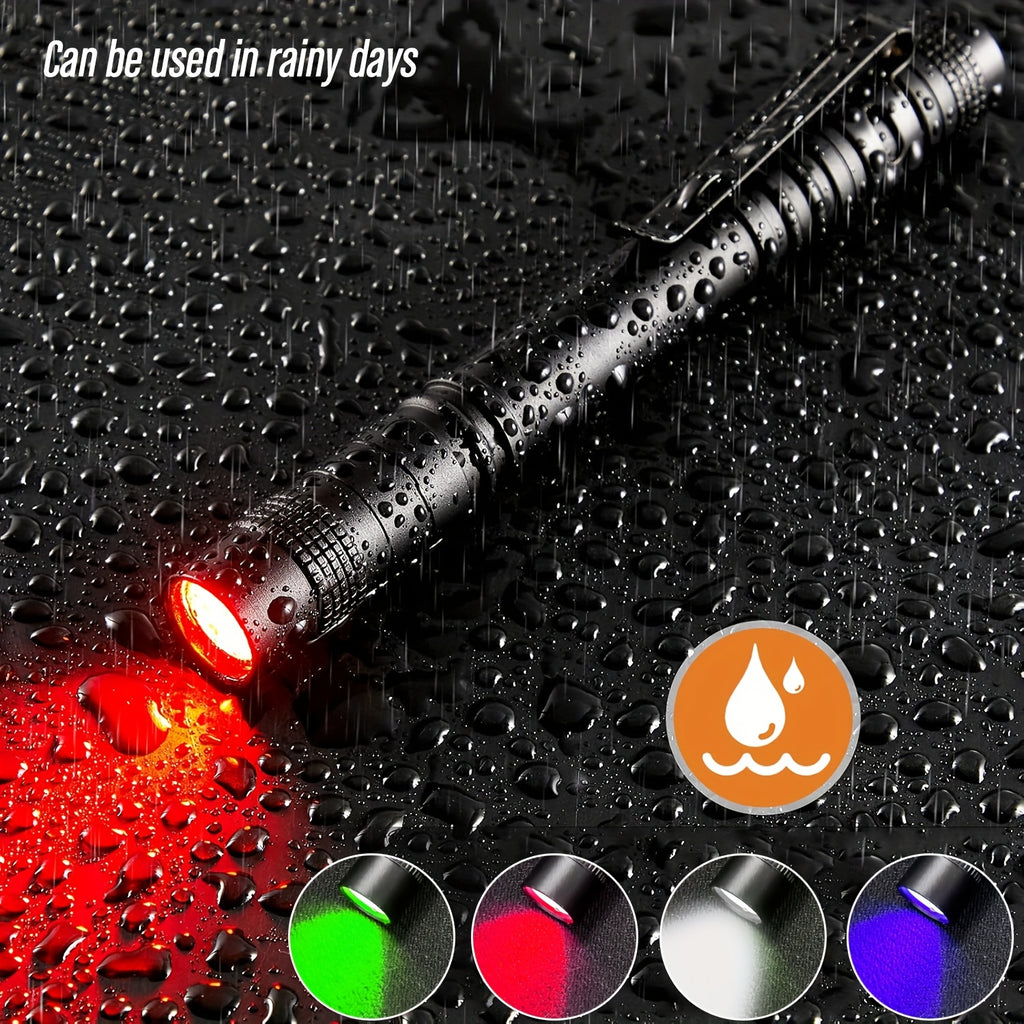 1PC Aluminum UV Flashlight Red Light Green Light Torch White Light 4 Light Colors Optional for Night Lighting Camping Fishing Water Leak Pet Urine Scorpion Hotel Inspection Dry Stains Bed Bugs