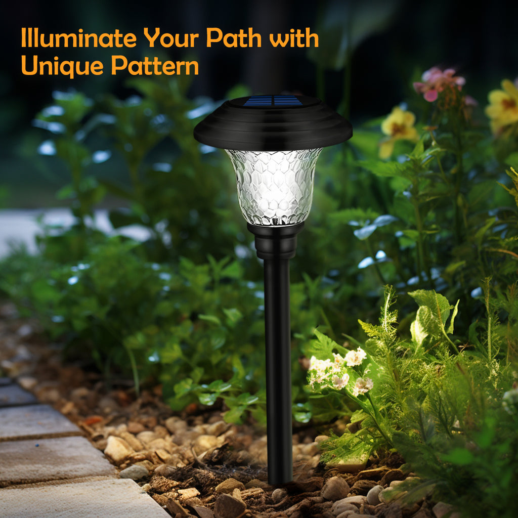 [Super Bright Solar Light] Glass & Metal 8 Pack Solar Path Lights Outdoor 20 Lumens Solar Courtyard Light Glass Stainless Steel Auto On/Off Solar Landscape Light for Lawn, Patio, Yard, Garden, Walkway, Driveway